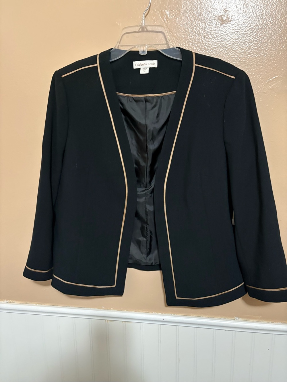 Coldwater Creek Black Gold Detail Blazer Size 14 Lined New With Tags